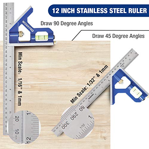 WORKPRO Aluminum Alloy Carpenter Square and Zinc-Alloy Ruler Set