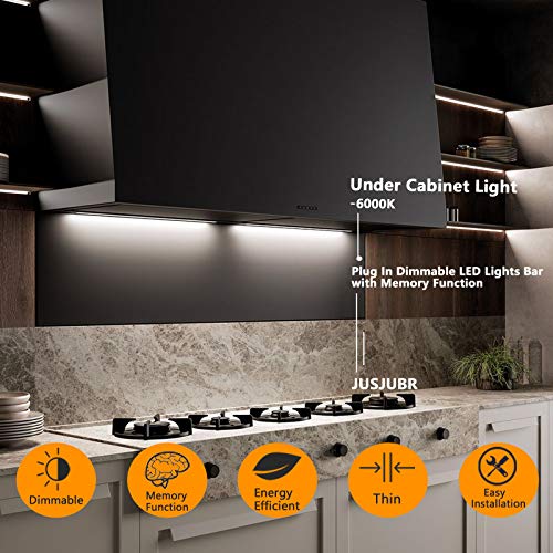 JUSJUBR 12-Inch Cold White Plug-in LED Under Cabinet Light with Memory, Dimmable Slim Workbench