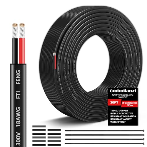 Oududianzi 30FT 2-Conductor 18 AWG Electrical Wire Stranded PVC for Automotive Marine LED Lighting