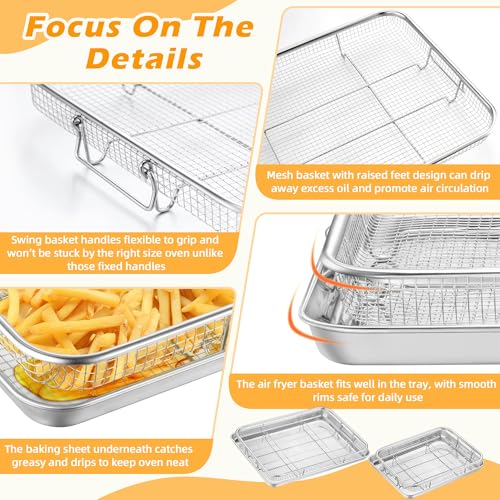 TeamFar 16" x 12" & 12.5" x 9.6" Air Fryer Basket & Tray Set – Large & Medium (2-Pack)