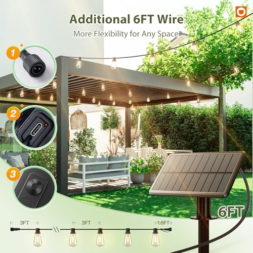 addlon 52FT Solar String Lights Outdoor Waterproof Dimmable 16+1 LEDs with Remote & USB Charging