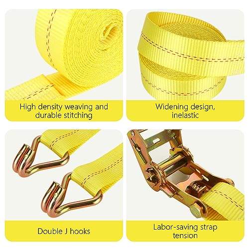 LISHINE Heavy Duty 2 Inch x 20ft Ratchet Straps with Double J Hooks, 10000 LBS Break Strength