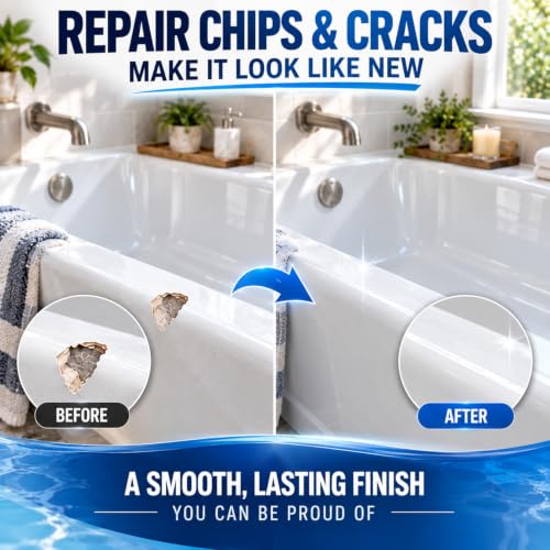 White Tub Repair Kit for Enamel, Fiberglass & Acrylic Bathtubs - DIY Fix