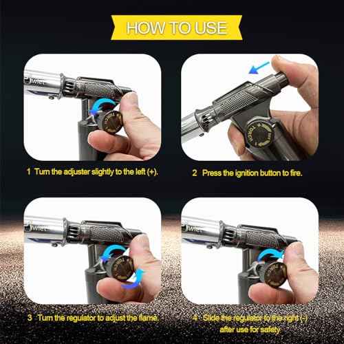 FunOwlet Refillable Butane Torch Lighter, Premium Metal Soldering Blow Torches with Adjustable Precision Flame for Kitchen Culinary Cooking, Creme Brulee, Industrial Welding DIY - Gas Not Included