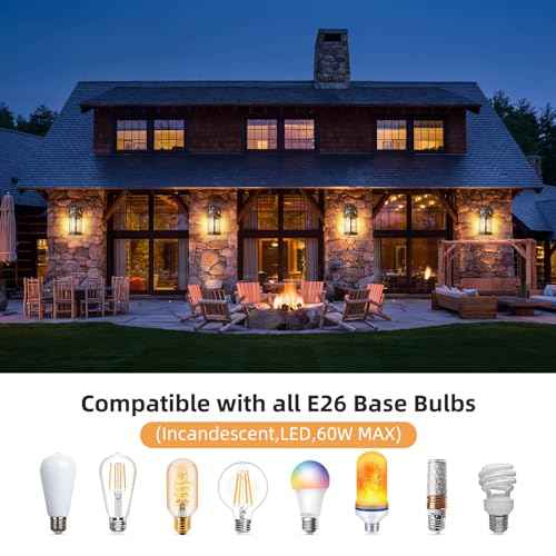 OKELI Dusk to Dawn Outdoor Wall Sconce Waterproof Lighting Fixture, Rustic Farmhouse Wall Sconces with Clear Glass Shades, Rust Resistant Exterior Lights for Patio Front Porch(Wood Grain, 1 Pack)