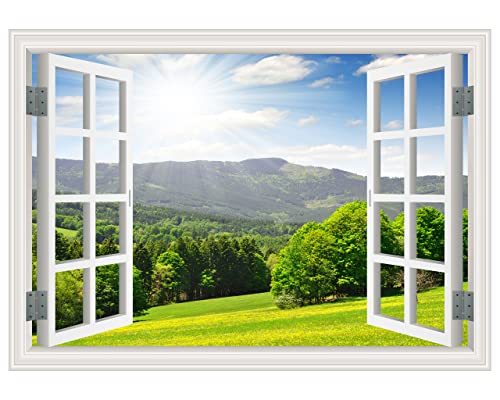 FLFK Fake Window Wall Sticker 16x24 Inch Landscape Faux Window Decal Gxl408