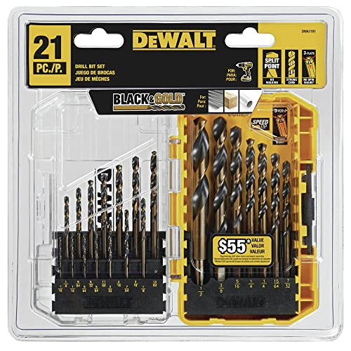 DEWALT 21 Pc High Speed Steel Drill Bit Set, Black & Gold Coated, 135° Split Point, One Size