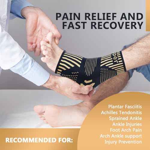 Lusenone Copper Ankle Brace Support for Men & Women (Pair), Best Ankle Compression Sleeve Socks for Plantar Fasciitis, Sprained Ankle, Achilles Tendon, Pain Relief, Recovery, Sports
