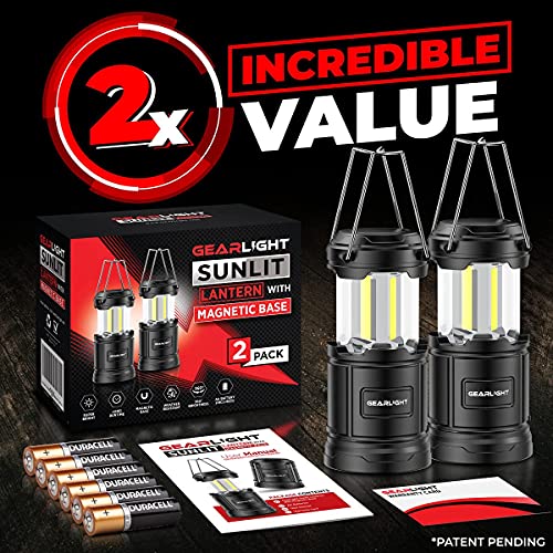 GearLight Black Camping Lantern - Portable LED Battery-Powered Lantern with Magnetic Base & Foldable Hook for Emergency & Camping