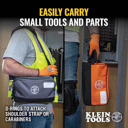 Klein Tools 55579 Zipper Tool Pouch Set, Dual Compartments, Heavy-Duty 10 x 6-Inch and 12 x 7-Inch Bags, Multipurpose Organizer for Tools and Crafts, 2-Pack