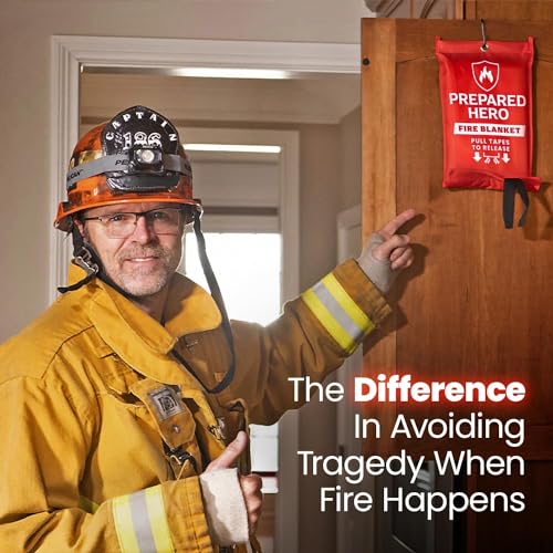 Prepared Hero 2-Pack Emergency Fire Blankets 39x39in Red for Kitchen & Home Safety