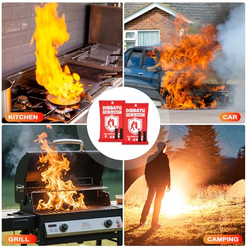 DIBBATU Red 40x40 Inch Fire Blanket 2 Pack Emergency Fire Safety for Home & Kitchen