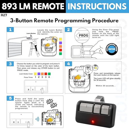 2-Pack Universal Garage Door Remote for LiftMaster, Chamberlain, Craftsman – Two Remotes