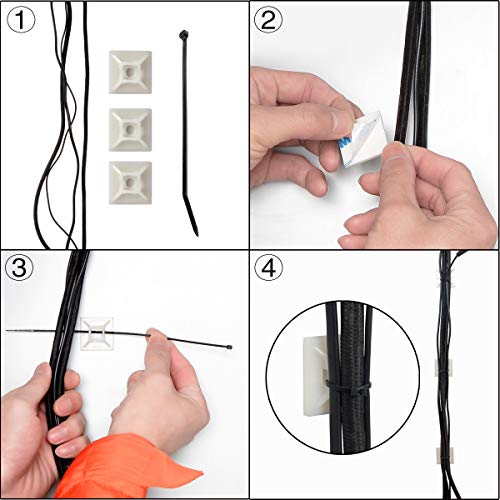 XHF 3/4-Inch Black Self-Adhesive Cable Tie Mounts - 100pcs Wire Clips for Organization