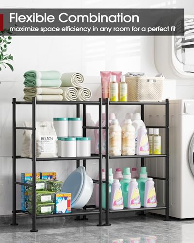 Sakugi 3-Tier Metal Storage Shelves Black 18x12x30-inch Adjustable Feet