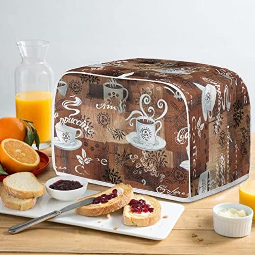 JEOCODY Two-Slice Coffee Theme Toaster Cover with Handle – Wide Slot, Dust Protection