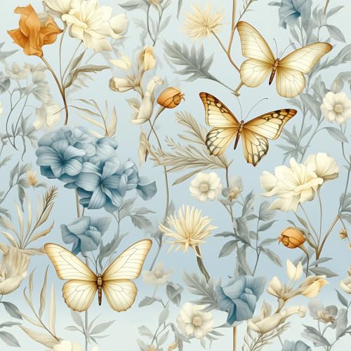 Floral Wallpaper Peel and Stick Boho Multicolor Flower Butterfly Contact Paper Self Adhesive Removable Vinyl Roll for Bathroom Wall Covering Shelf Cabinets Decor 17.32" x 118.11"