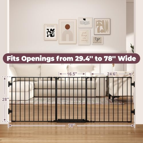 Cideny Black 78-Inch Extra Wide Baby Gate with Walk-Through Door for Stairs & Pets