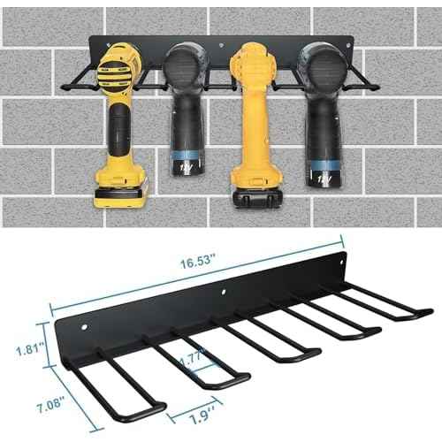 Electric Drill Storage Rack, 2PCS Heavy Duty Metal Wall Mounts, Holds 4 Drills, Compact Storage for Garage or Workshop