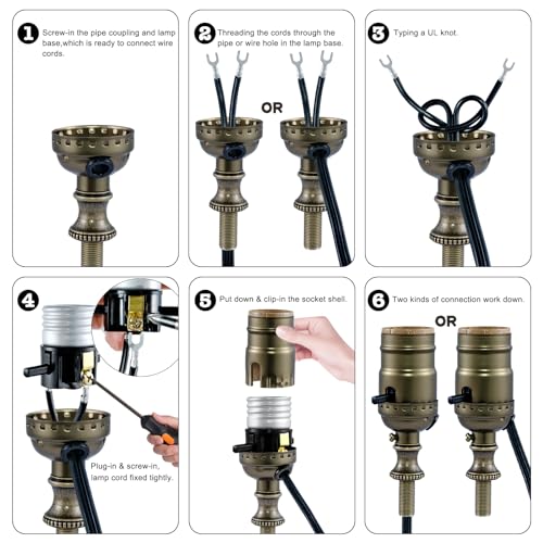 EMNOOTI Antique Brass Push On/Off Lamp Socket with Switch - 2 Pack