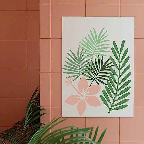 12PCS Tropical Leaf Stencils - 14.7" Long Reusable Palm & Fern & Maple Leaf Stencils for Painting on Paper, Walls, Furniture, Canvas, Wood, Scrapbooking, Home Wall Decor & DIY Art Crafts