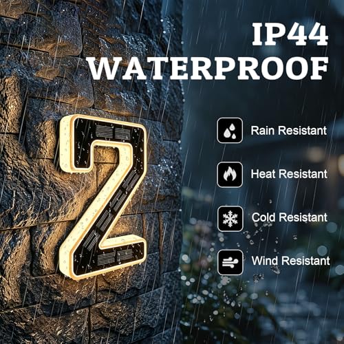 CARPESUN 6.7" Solar Powered House Numbers - Waterproof LED Address Sign, Black (2-Pack)