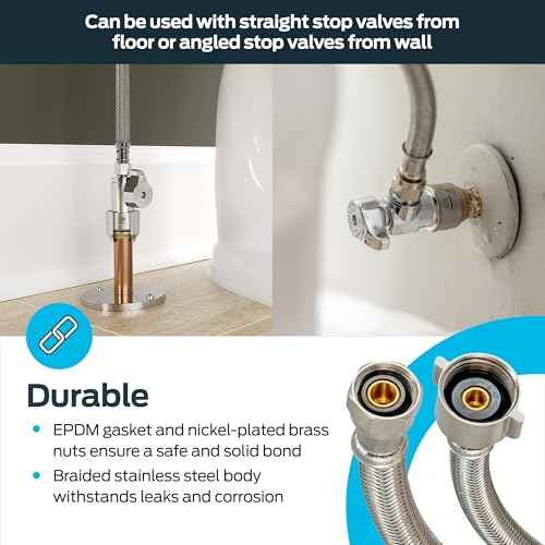 Eastman 12 Inch Flexible Toilet Connector, 7/8 Inch Ballcock x 3/8 Inch Compression, Stainless Steel Braided Hose, 48088