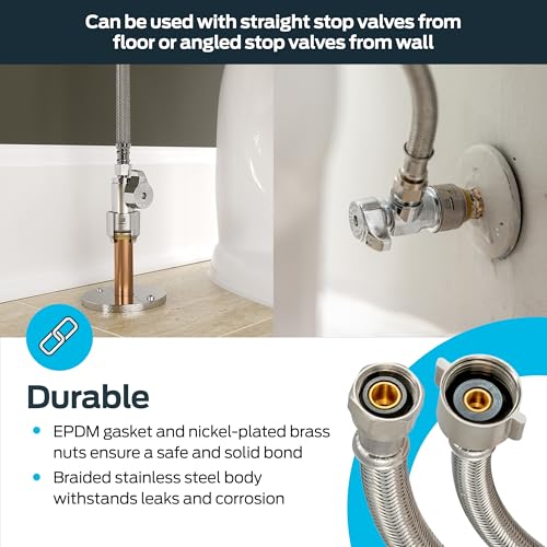 Eastman 12 Inch Flexible Toilet Connector, 7/8 in. Ballcock x 3/8 in. Compression, Stainless Steel Braided Hose, Model 48088