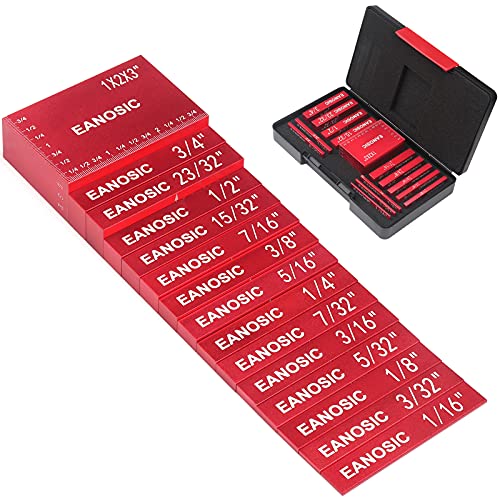 EANOSIC 15 Pcs Setup Blocks Height Gauge Set – Aluminum Router/Table Saw Bars (INCH, Laser Markings, Case)
