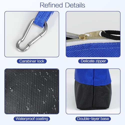 LeMotech Zipper Tool Bag, Stand-Up Tool Pouch with Carabiners,Utility Bag,Water Resistant Storage Bag,Multi-Size Blue/Orange/Grey/Yellow 4 Pack