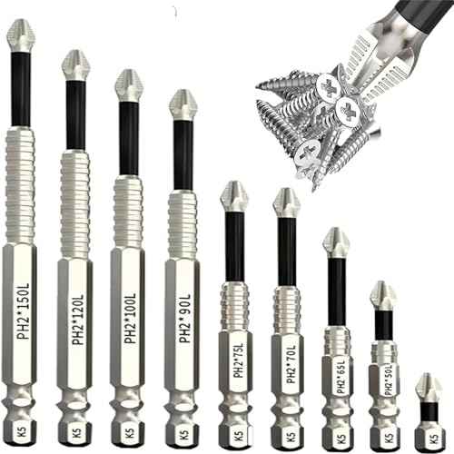 9pcs Strong Magnetic Screwdriver Drill Bit Set, Durability Screwdriver Drill Bit Set, Anti-Slip Magnetic Electric Screwdriver Set, 25 50 65 70 75 90 100 120 150mm