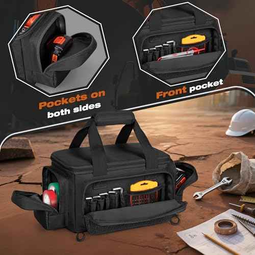 Small Tool Bag with Anti-friction Bottom, Tactical 12" Tool Tote for Men, Hand Tool Storage Organizer for Electrician, Repairman and Carpenters, Black