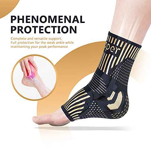 Lusenone Copper Ankle Brace Support for Men & Women (Pair), Best Ankle Compression Sleeve Socks for Plantar Fasciitis, Sprained Ankle, Achilles Tendon, Pain Relief, Recovery, Sports