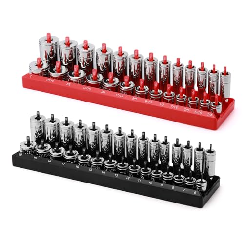 AIRTOON 3/8-Inch Drive Socket Organizer Tray Set – SAE & Metric, 2-Piece, Deep & Standard Holders