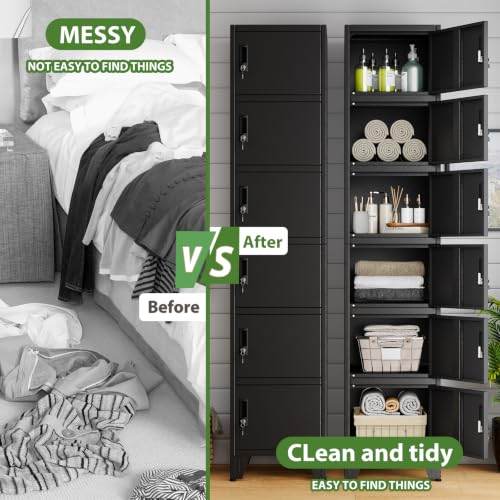 erosoei Black Metal Lockers for Employees 6-Door Storage Cabinet, 70.86in