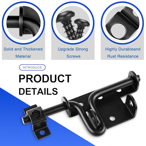 1 Pack Heavy Duty Slide Bolt Gate Latch, Bi-Directional Fence Lock, Rust-Resistant Steel