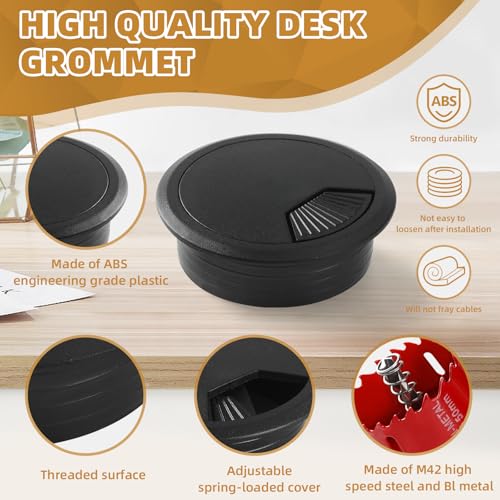 XIOGZAXI 2 Inch Black Desk Grommet Set with Hole Saw - Cable Management, 10 Pieces