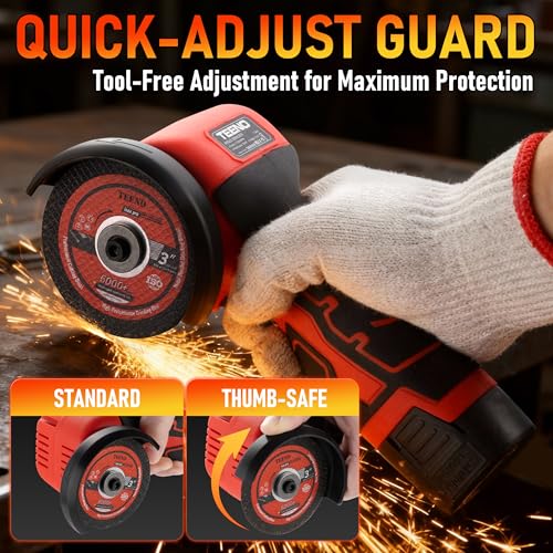 TEENO Red Cordless Angle Grinder Kit 19,500 RPM 3-Inch with Dual 16.8V Batteries & 6 Cutting Discs