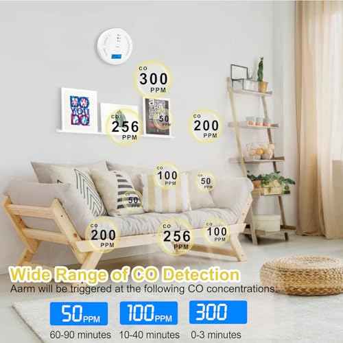 Carbon Monoxide Detector,Replaceable Battery CO Gas Monitor Alarm Detector with Digital LCD Display and Sound Warning for Home,Office(Batteries NOT Included)