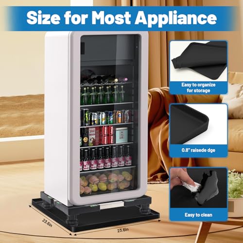Nefish Mini Fridge Stand with 23.6 x 23.6 x 0.8 in Silicone Drip Tray – Black-Stand 23.6x26.6x0.8