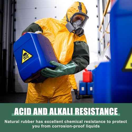 27" Full Arm Pond Gloves, Reusable Long Heavy Duty Gloves with Cotton Lining, Waterproof Latex Chemical Resistant Protective Glove for Resist Strong Acid, Alkali, Oil