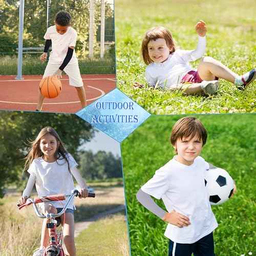 3 Pairs Kids Arm Sleeve, Cooling Compression Sleeve UV Sun Protection Arm Sleeves for Baseball Volleyball Basketball Football Youth Boys & Girls (Black White Grey)