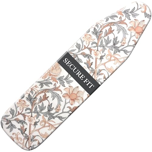 Veiox Ironing Board Cover & Pad 15x54 in, Organic Cotton, Elastic Edge, Yellow/Gray Flowers