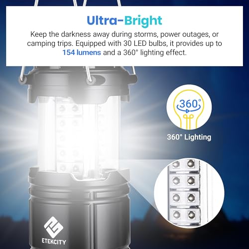 Etekcity 2-Pack LED Camping Lanterns, Battery Operated, Collapsible & Waterproof
