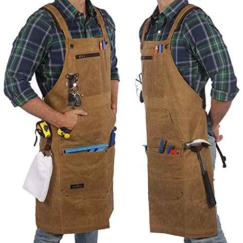 ecoZen Lifestyle Woodworking Apron for Men - Heavy Duty Waxed Canvas Carpenter Apron - For Workshop, Fully Adjustable S-XXXL