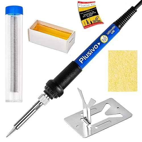 Soldering Iron Kit, 60W Soldering Iron Adjustable Temperature 5-in-1, Solder Wire, Stand, Rosin Paste Flux, Sponge, Fast Heating, Desoldering Electronic Repair DIY Hobby 120V US Plug