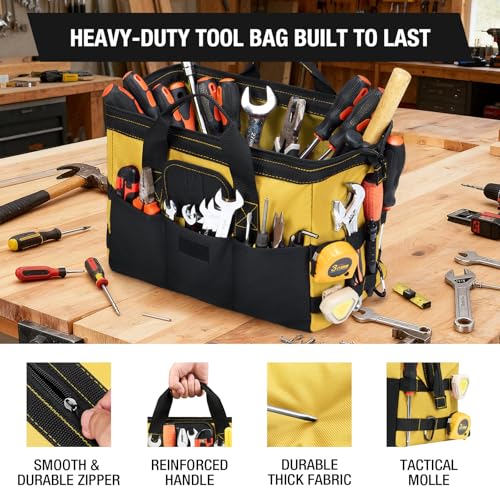 HISEA 16-Inch Waterproof Heavy Duty Tool Bag in Navy, Yellow, Red - Multi-Pocket Organizer