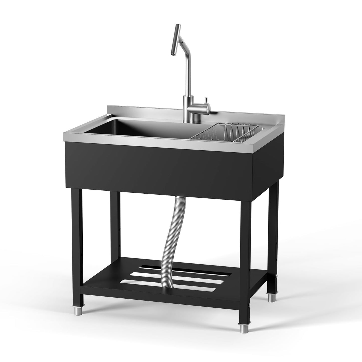 Garvee Commercial Sink, 36x20x39 Inch Freestanding Stainless Steel Utility Sink with t-Shaped Faucet, Black Large Single Bowl Prep Sink for Laundry Room, Garage, Restaurant and Outdoor