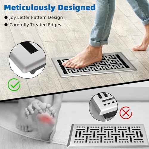Floor Registers 6x12 Inches - 3 Pack Heavy Duty Walkable Steel Floor Vents Ease Adjust Air Flow Direction Vent Covers for Home Floor Satin Nickel Floor Vent Covers