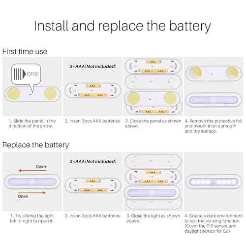 STAR-SPANGLED 3 Pack 7¡± Motion Sensor Lights Indoor Battery Operated, Stick on LED Light for Closet, Stairs, Under Cabinet, Cool White